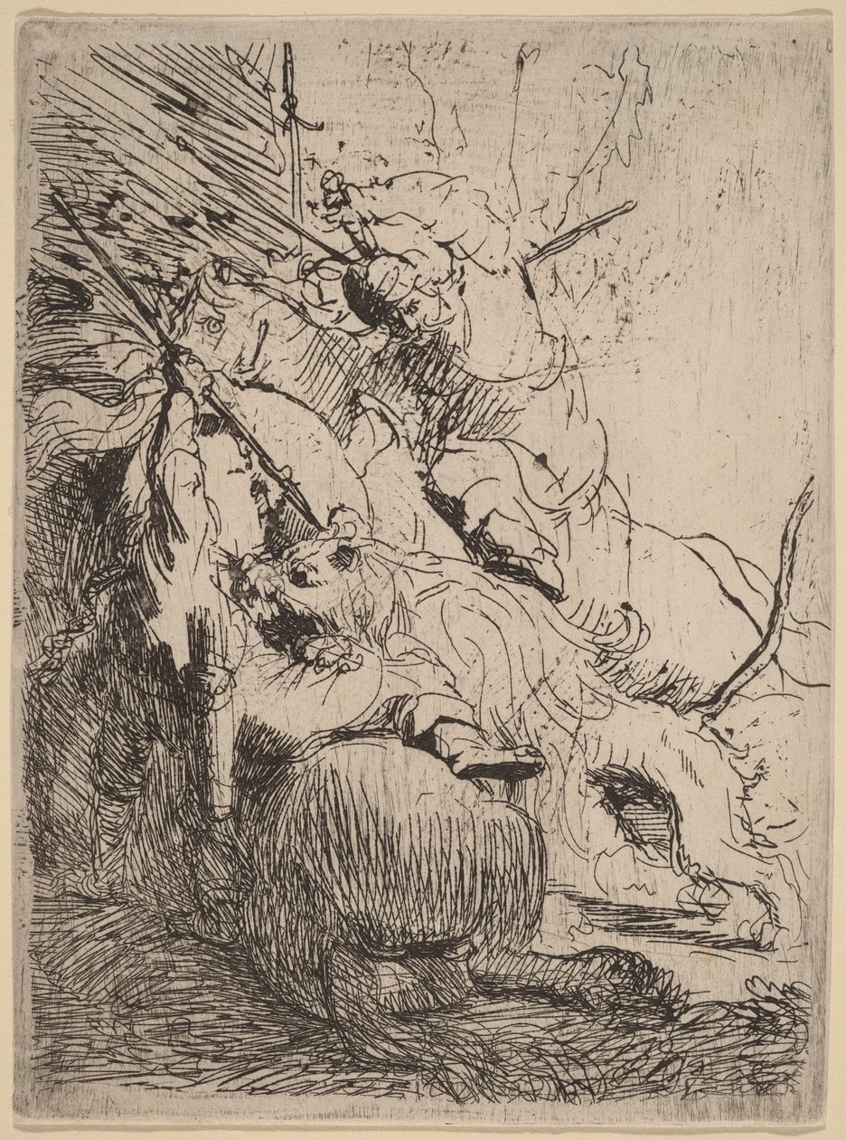 Polowanie na małego lwa (z jednym lwem) autorstwa Rembrandt van Rijn