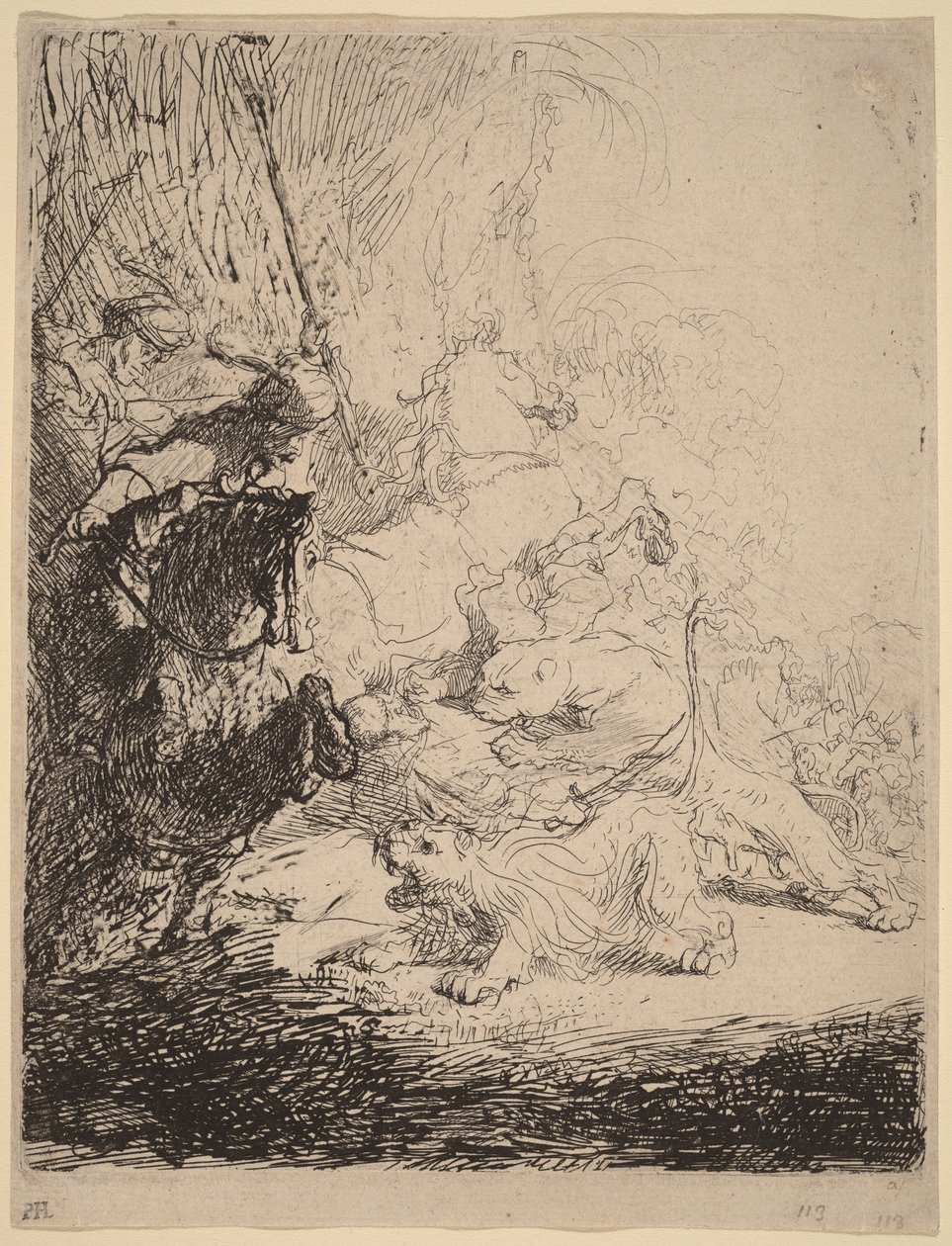 Polowanie małego lwa (z dwoma lwami) autorstwa Rembrandt van Rijn