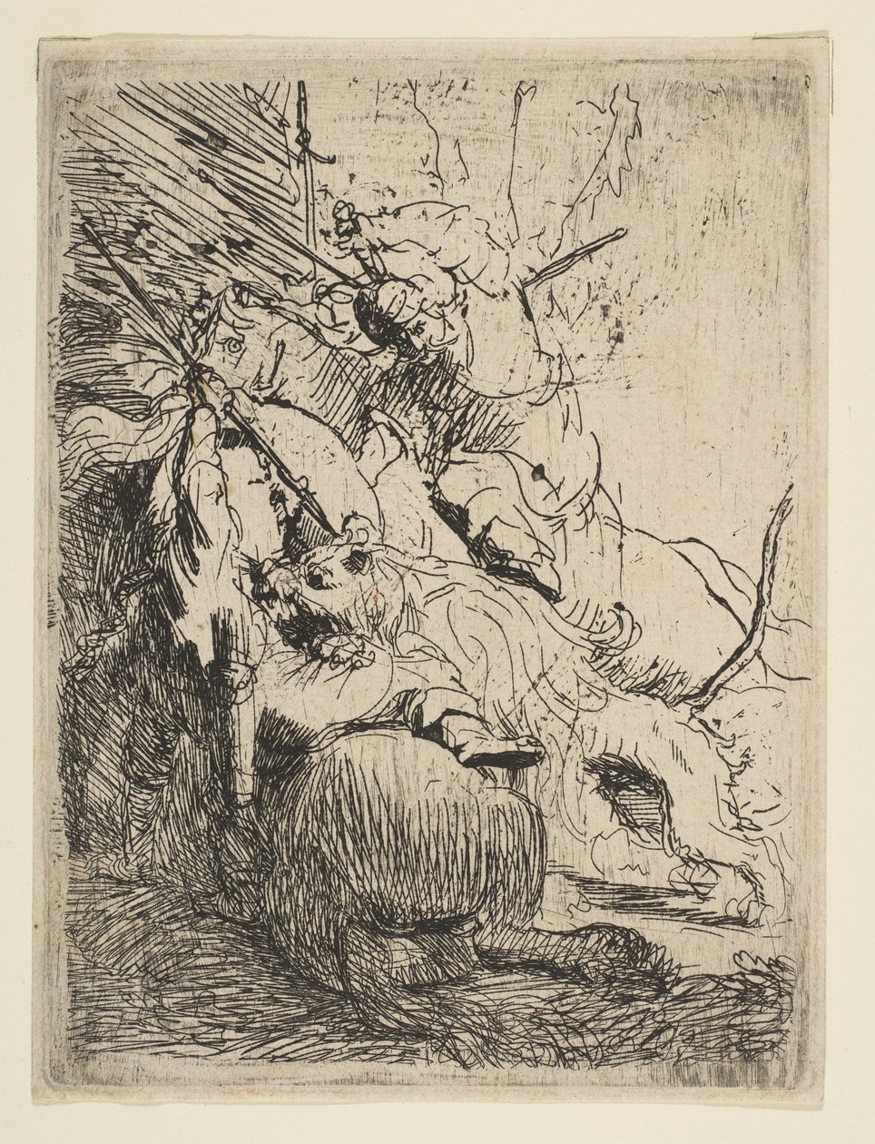 Polowanie na małego lwa z jednym lwem, ca. 1629. autorstwa Rembrandt van Rijn