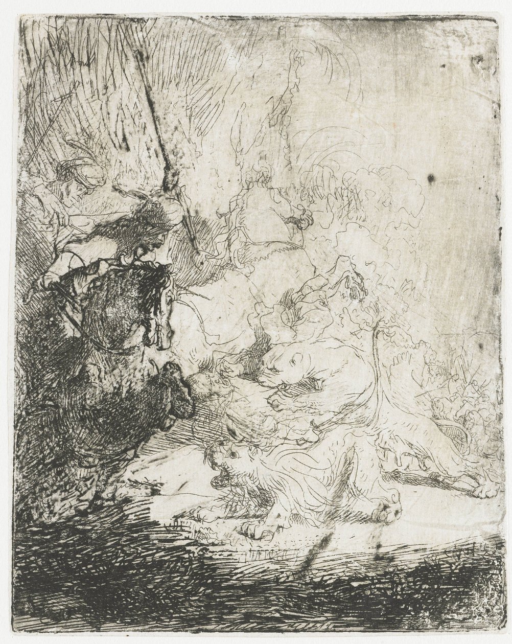 Polowanie małego lwa z udziałem dwóch lwów autorstwa Rembrandt van Rijn