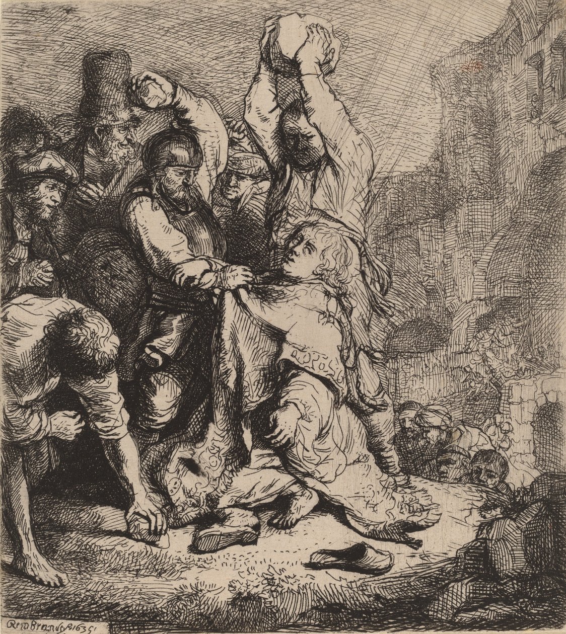 Ukamienowanie św. Szczepana, 1635. autorstwa Rembrandt van Rijn