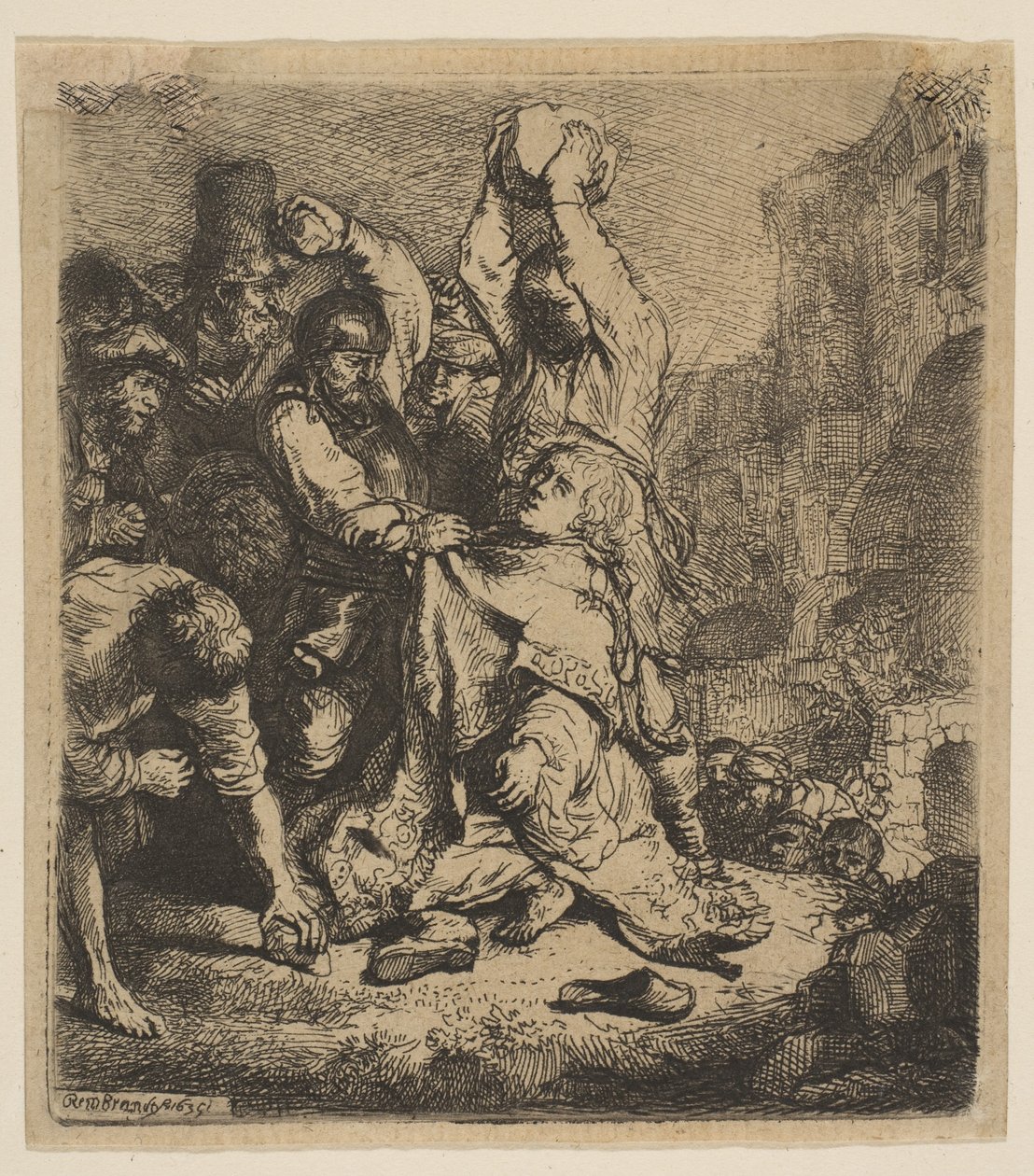 Ukamienowanie św. Szczepana, 1635. autorstwa Rembrandt van Rijn