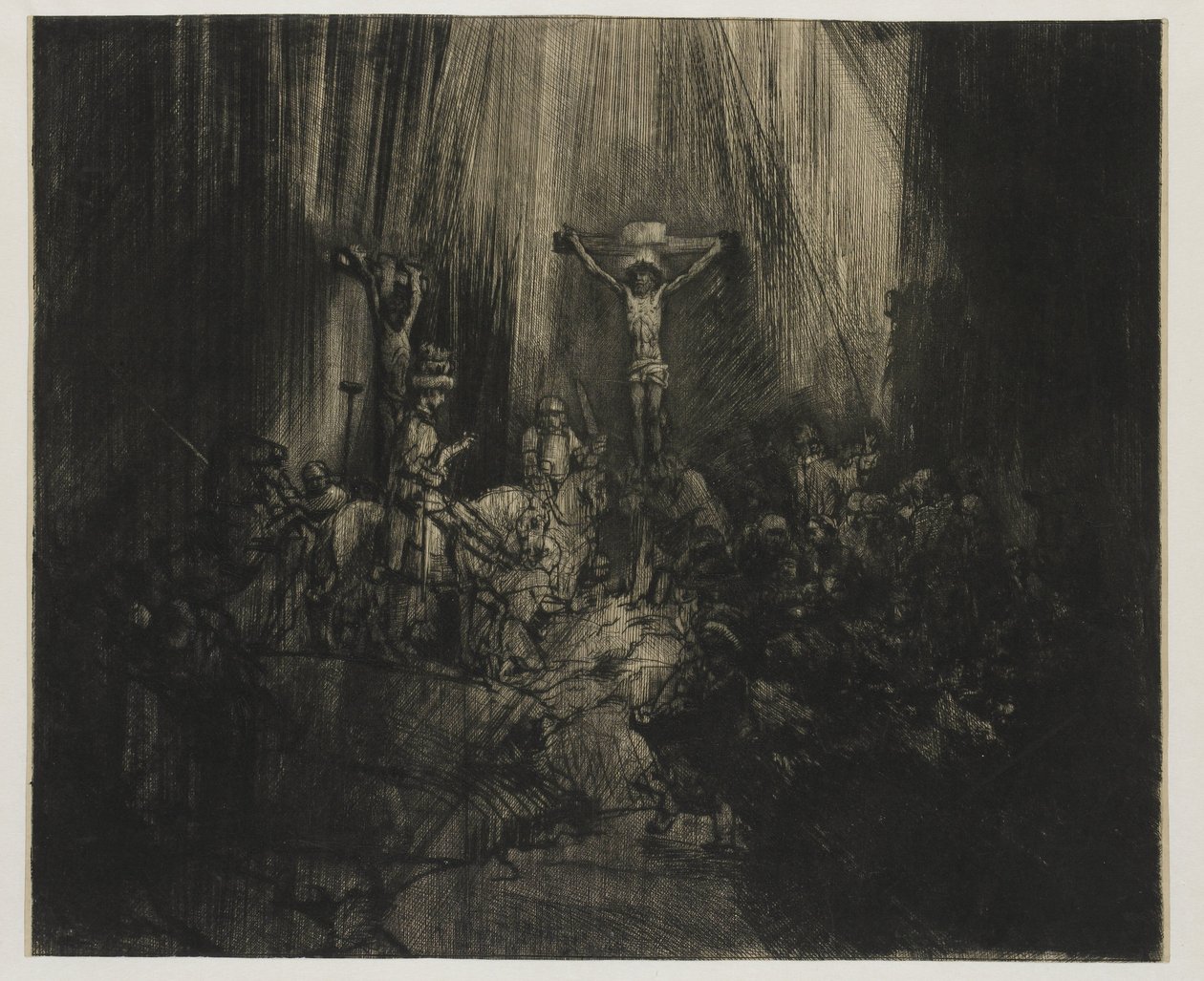 Trzy Krzyże Chrystus ukrzyżowany między dwoma złodziejami: „Trzy krzyże” autorstwa Rembrandt van Rijn