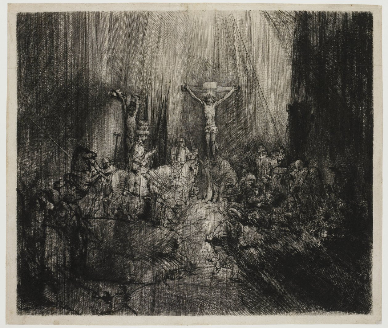 Trzy Krzyże Chrystus ukrzyżowany między dwoma złodziejami: „Trzy krzyże” autorstwa Rembrandt van Rijn