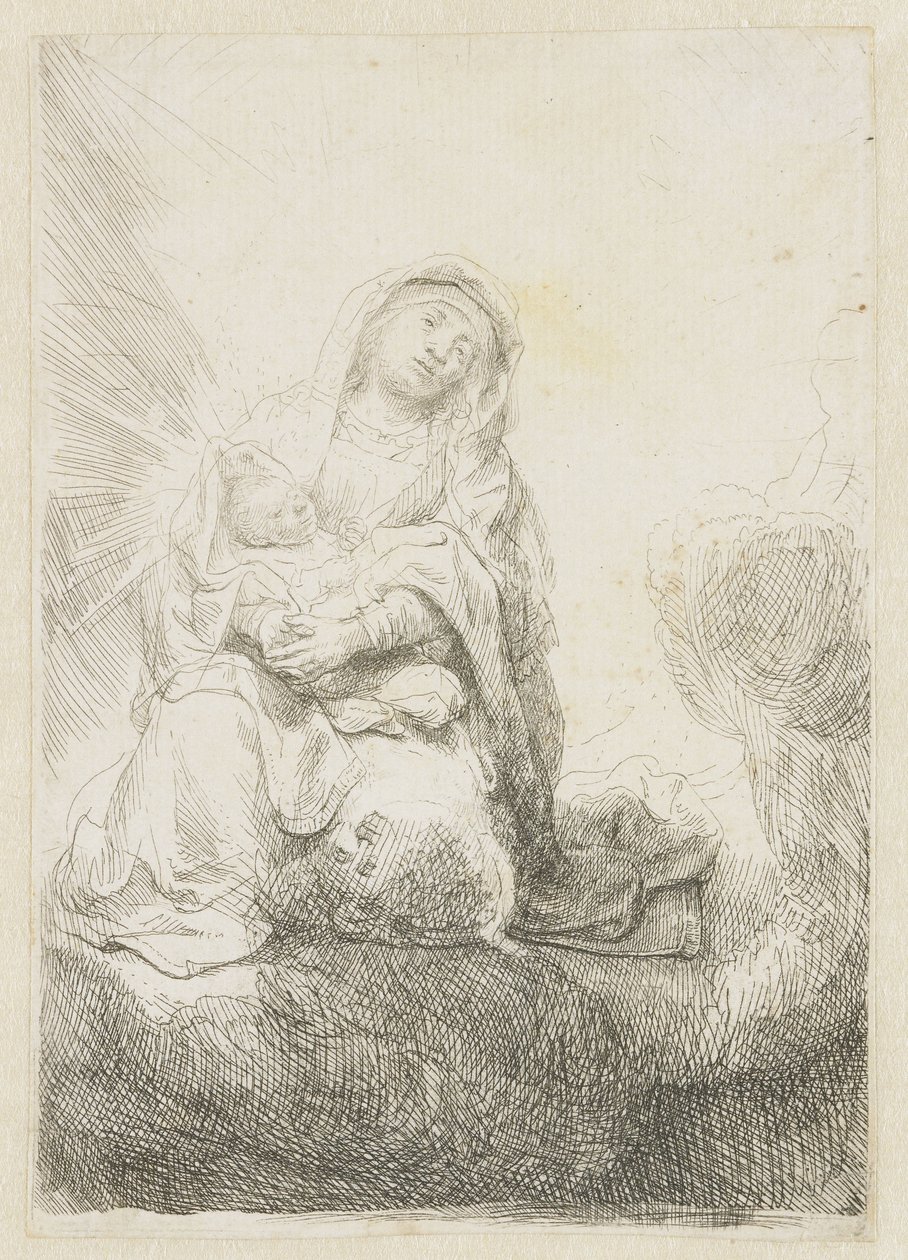 Dziewica z Dzieciątkiem w chmurach autorstwa Rembrandt van Rijn
