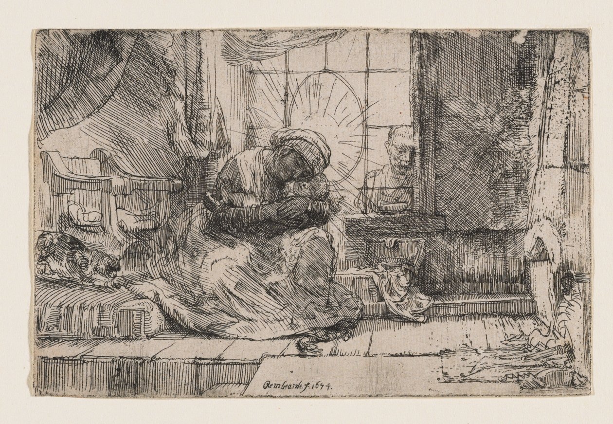 Madonna z Dzieciątkiem, kotem i wężem autorstwa Rembrandt van Rijn