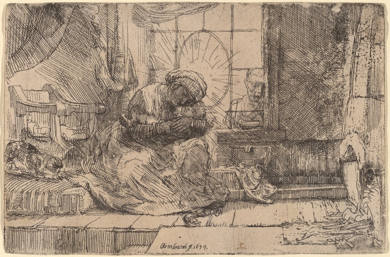 Dziewica i Dziecko z Kotem i Wężem autorstwa Rembrandt van Rijn