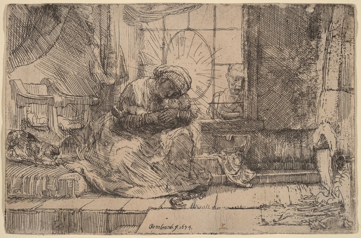 Madonna z Dzieciątkiem, kotem i wężem autorstwa Rembrandt van Rijn