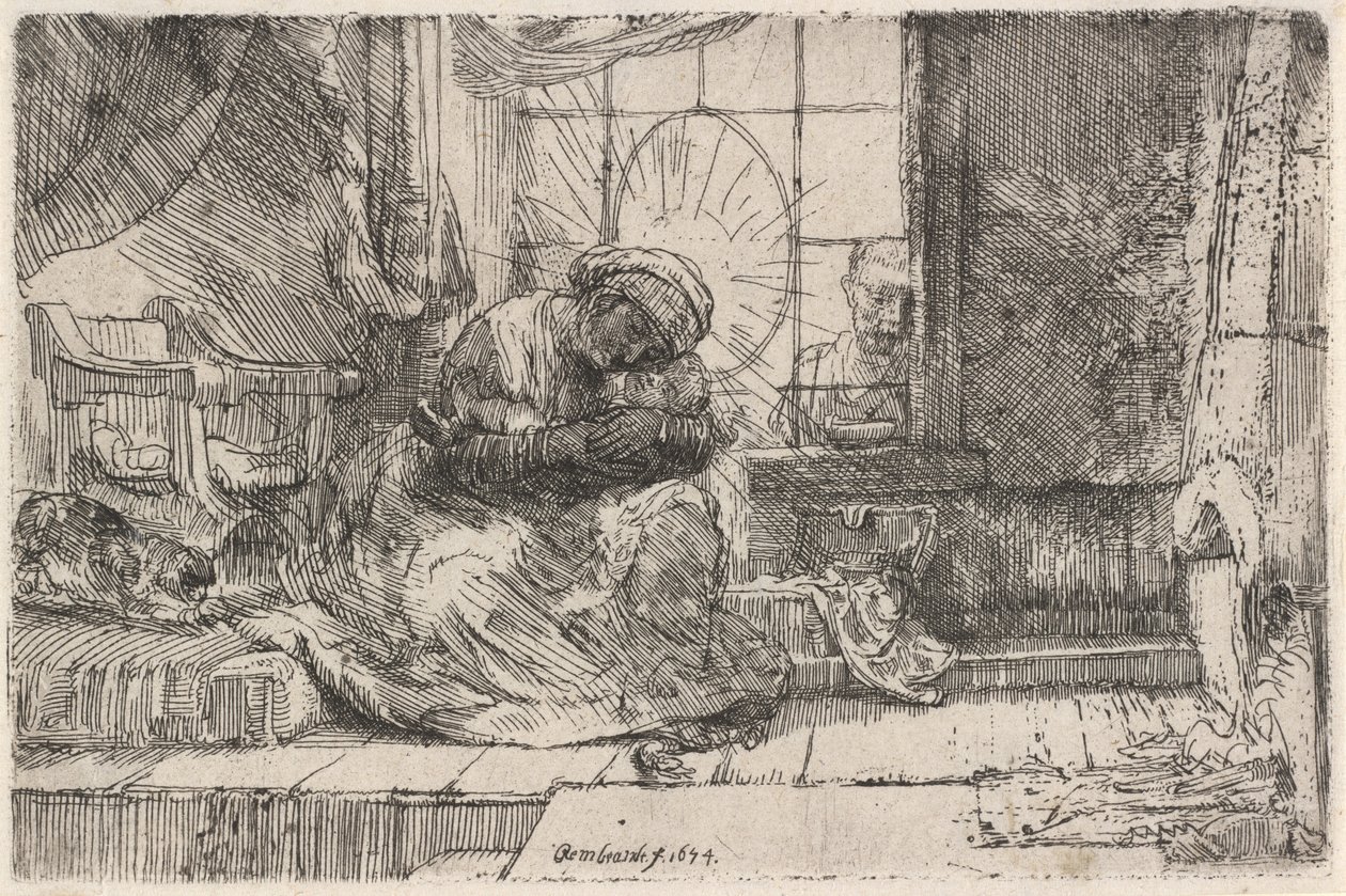 Dziewica z Dzieciątkiem z Kotem i Wężem, 1654. autorstwa Rembrandt van Rijn