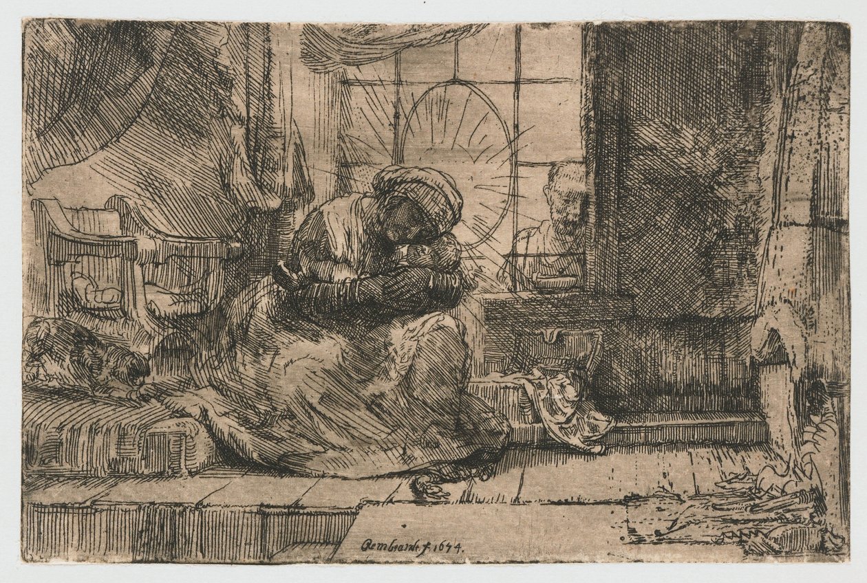 Dziewica z Dzieciątkiem z kotem i wężem autorstwa Rembrandt van Rijn