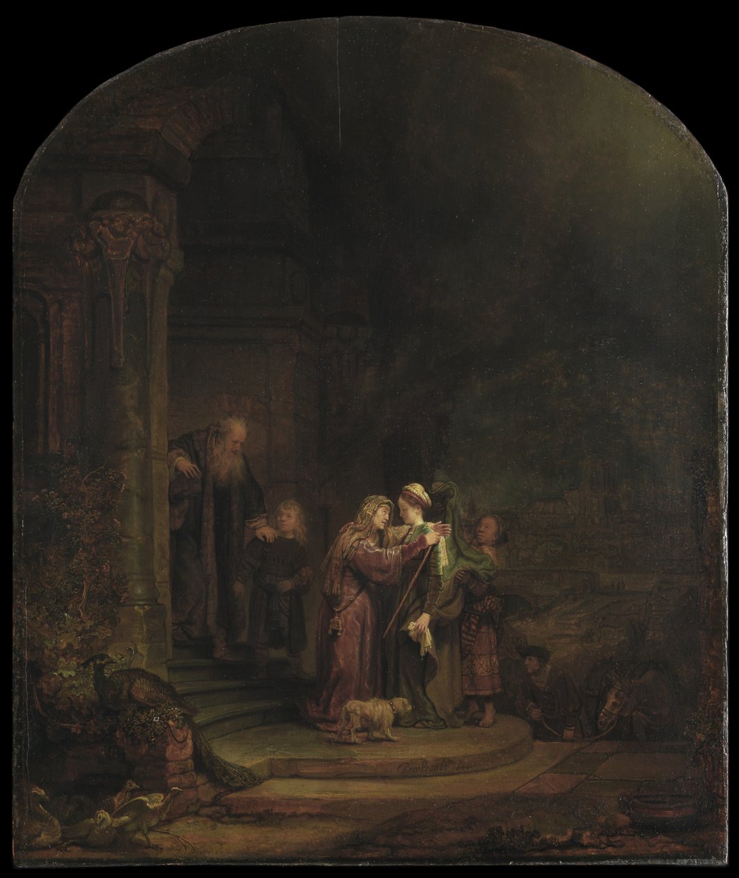 Nawiedzenie, 1640 (olej na desce cedrowej) (zob. też 5454147) autorstwa Rembrandt van Rijn