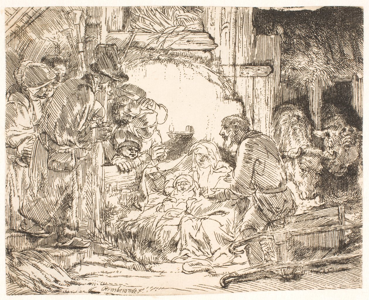 Pokłon pasterzy (z lampą) autorstwa Rembrandt van Rijn