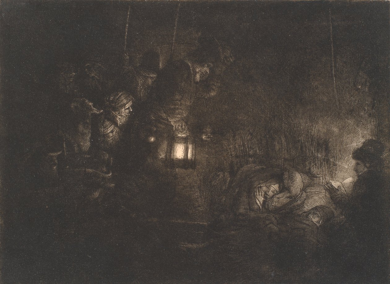 Adoracja pasterzy: kawałek na noc autorstwa Rembrandt van Rijn