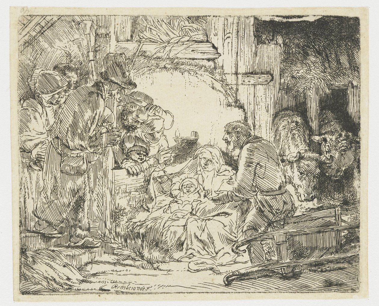 Adoracja pasterzy: przy lampie autorstwa Rembrandt van Rijn