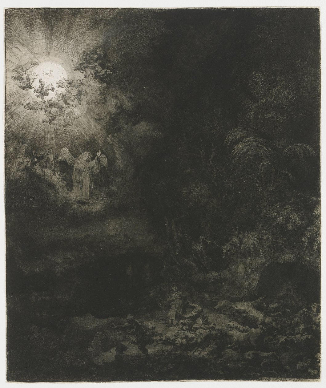 Anioł ukazujący się pasterzom autorstwa Rembrandt van Rijn
