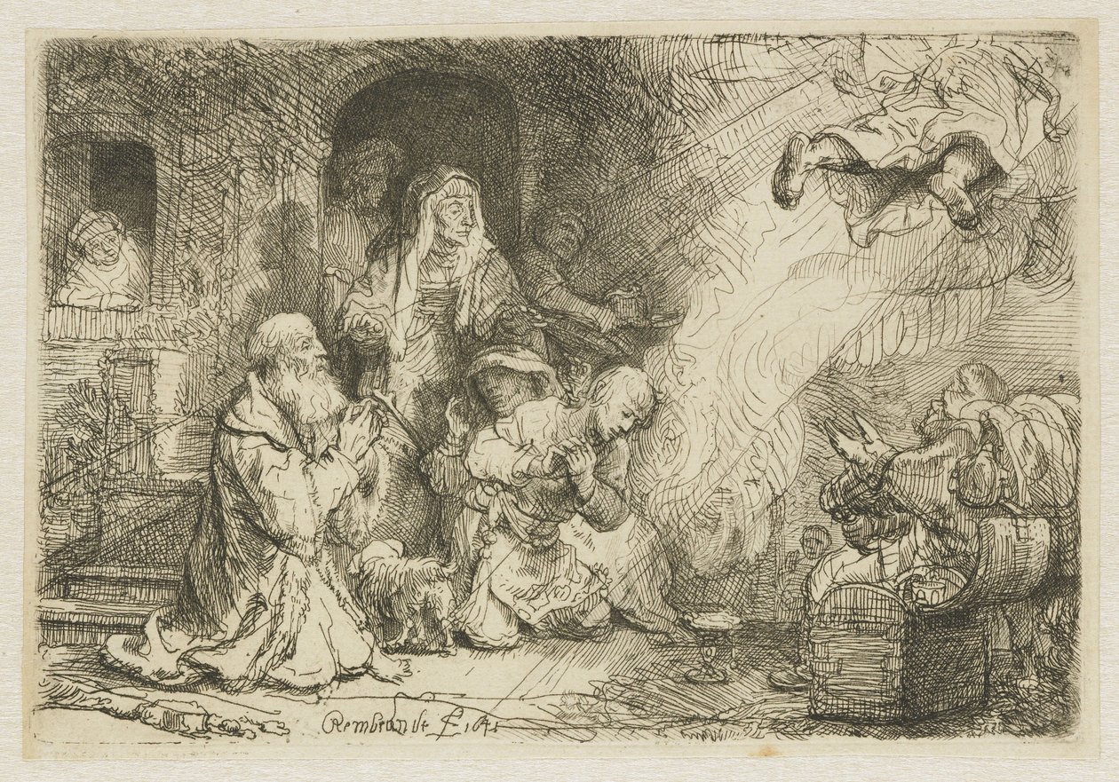 Anioł odchodzący z rodziny Tobiasza autorstwa Rembrandt van Rijn