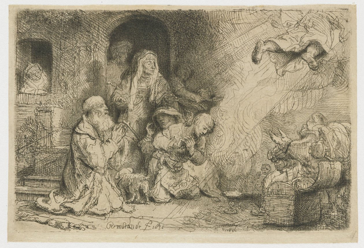 Anioł odchodzący z rodziny Tobiasza autorstwa Rembrandt van Rijn