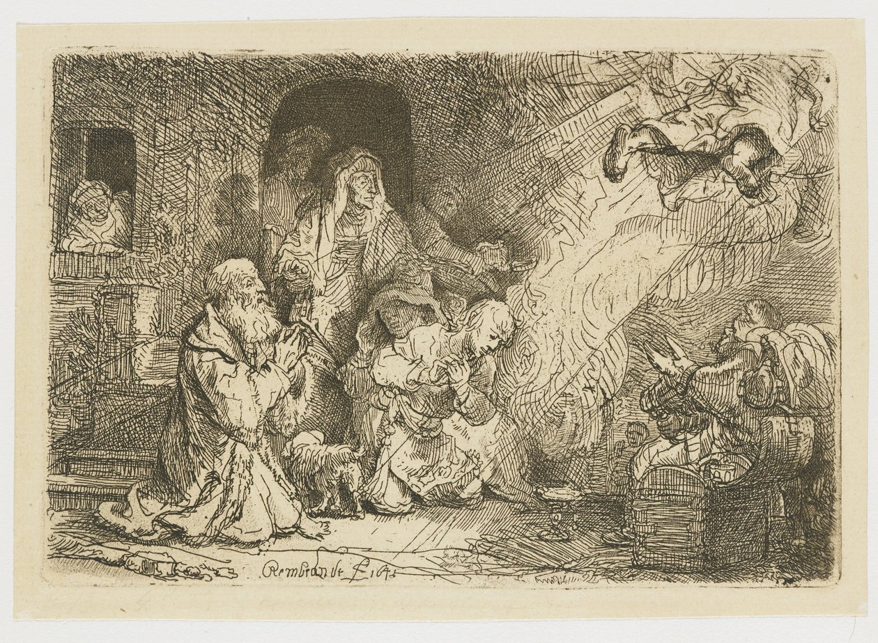 Anioł odchodzący z rodziny Tobiasza autorstwa Rembrandt van Rijn