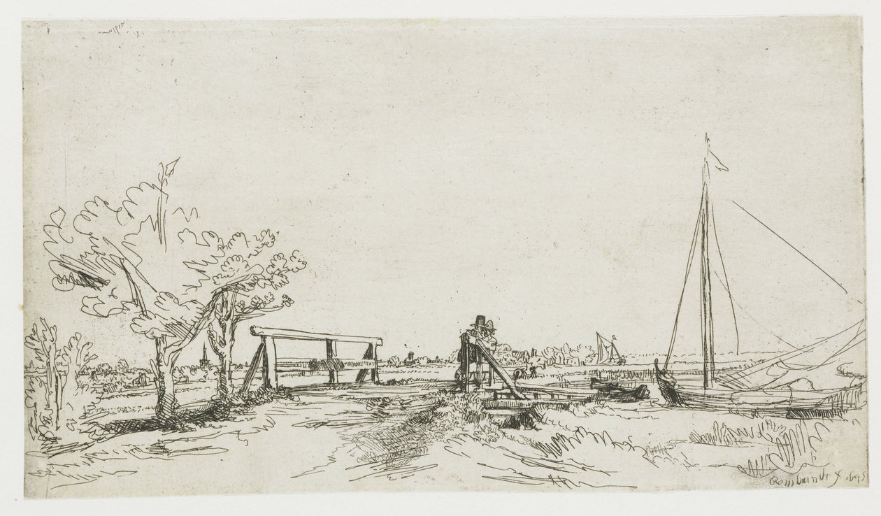 Most w Klein Kostverloren na Amstel autorstwa Rembrandt van Rijn