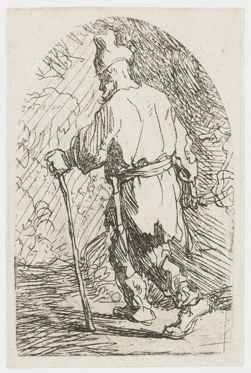 Ucieczka do Egiptu: szkic: św. Józef autorstwa Rembrandt van Rijn