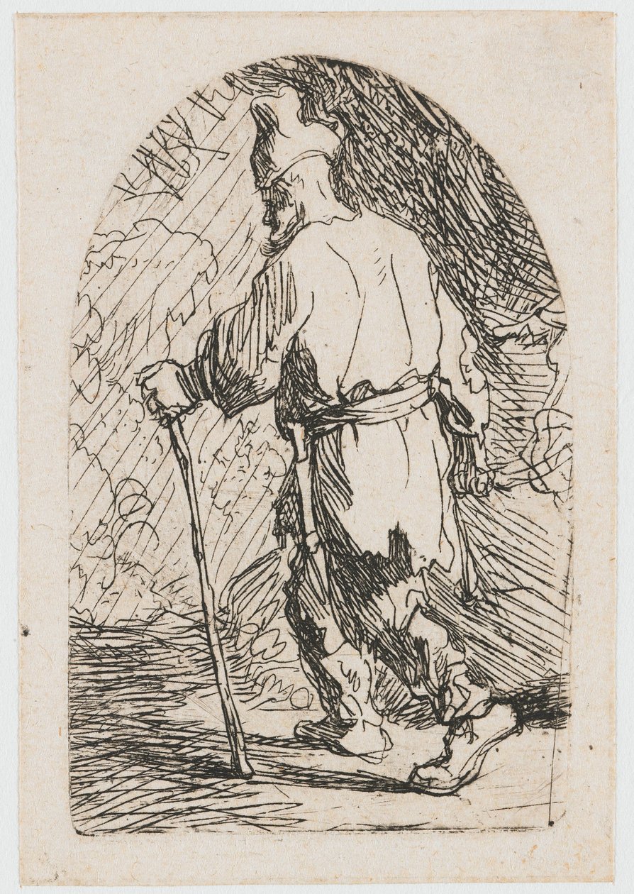 Ucieczka do Egiptu: szkic: św. Józef autorstwa Rembrandt van Rijn