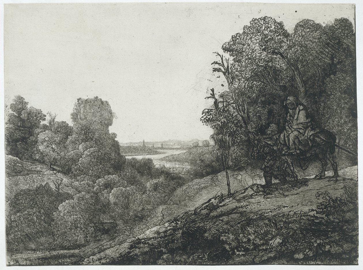 Ucieczka do Egiptu: przerobiona rycina autorstwa Seghersa autorstwa Rembrandt van Rijn