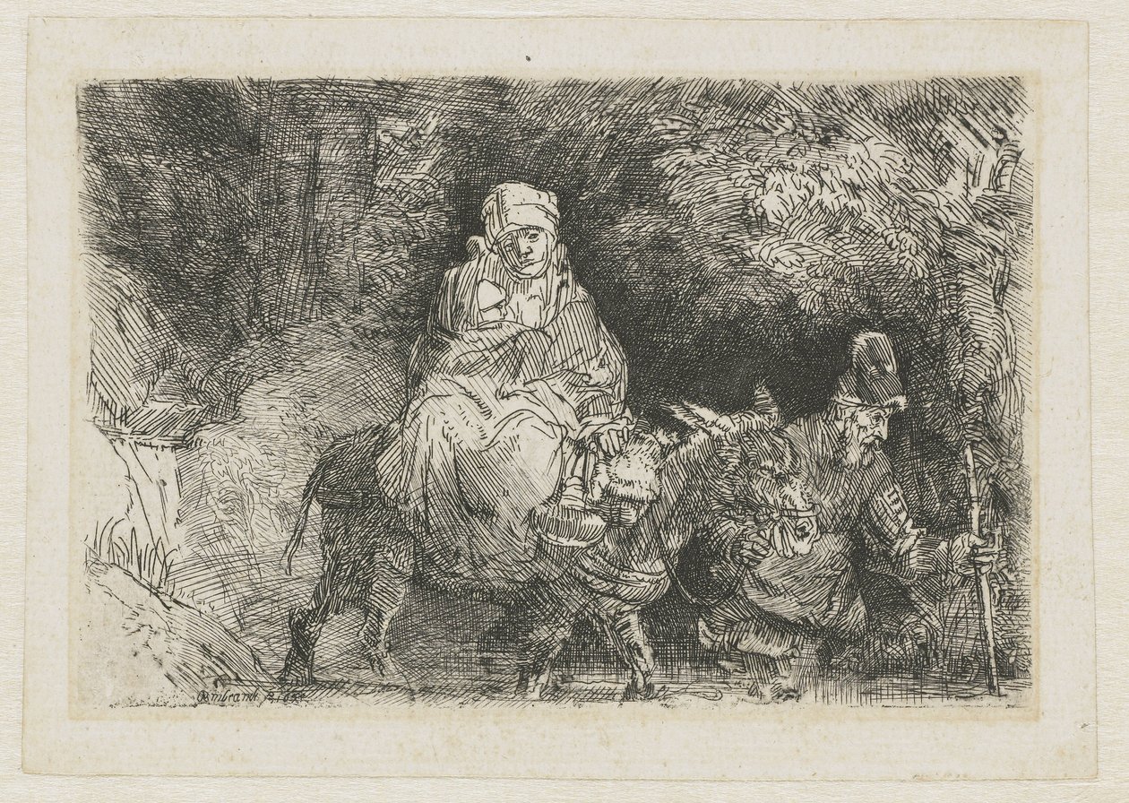 Ucieczka do Egiptu przez potok autorstwa Rembrandt van Rijn