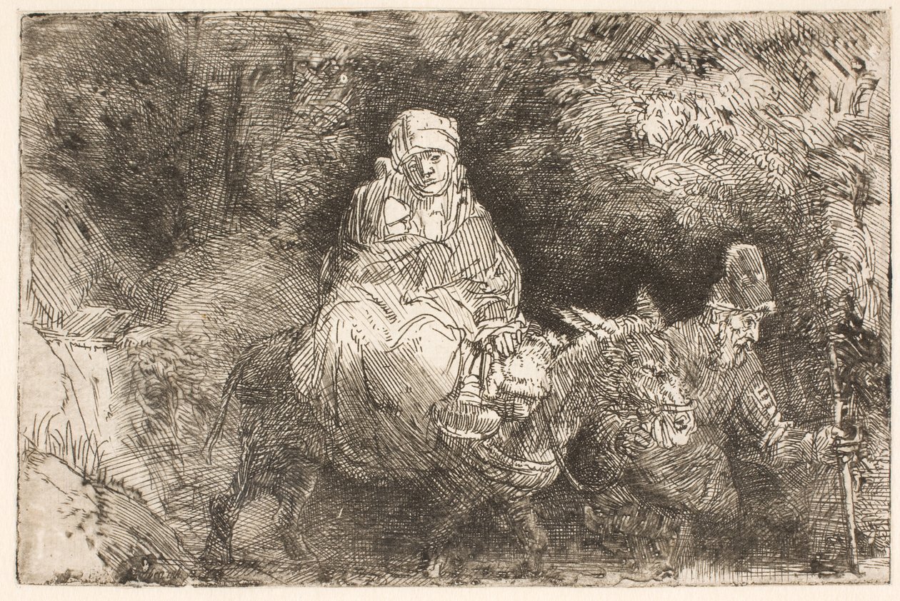 Ucieczka do Egiptu: Święta Rodzina przekracza strumień autorstwa Rembrandt van Rijn
