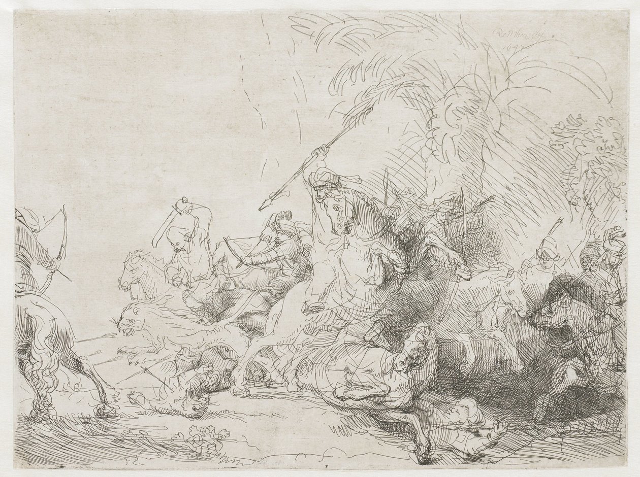 Polowanie na dużego lwa autorstwa Rembrandt van Rijn