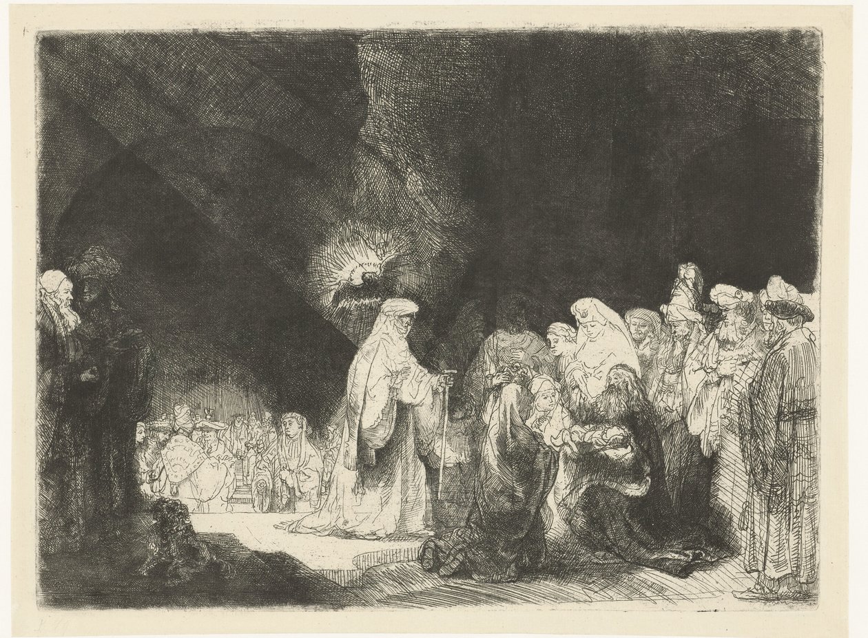 Prezentacja w świątyni: nadruk podłużny autorstwa Rembrandt van Rijn
