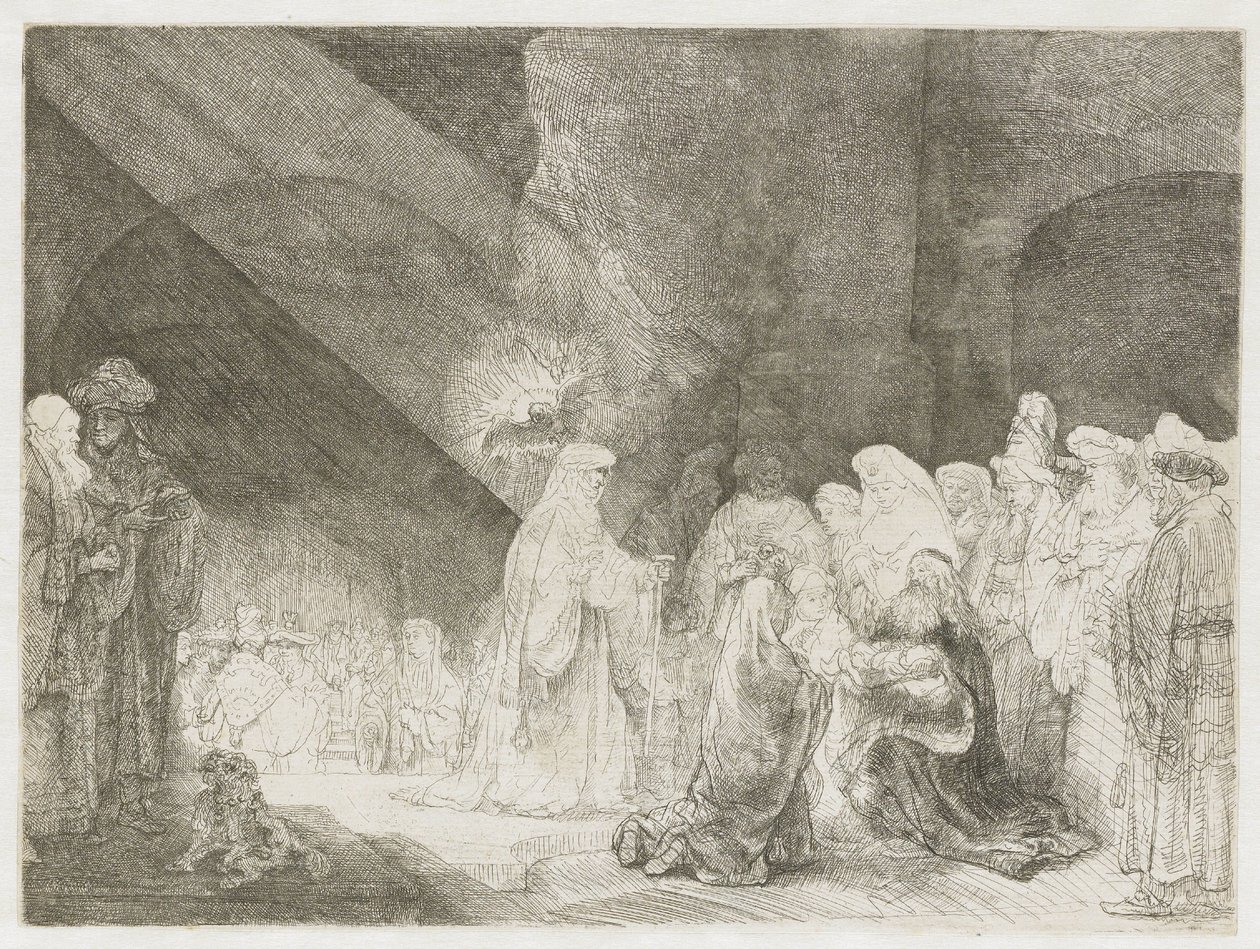 Prezentacja w świątyni: wydruk w formacie podłużnym autorstwa Rembrandt van Rijn