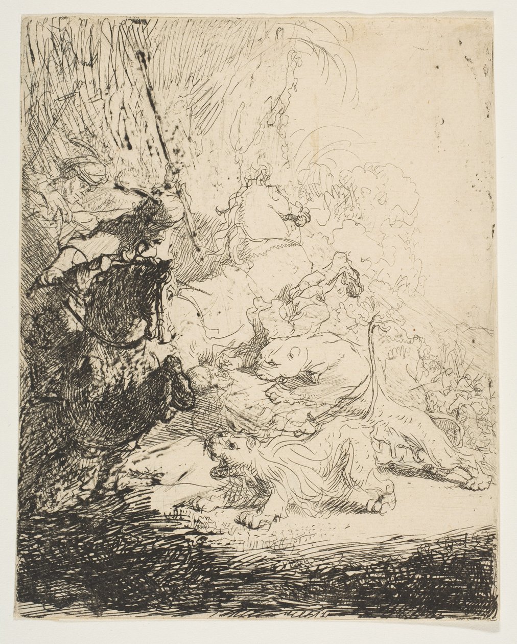 Polowanie na małego lwa, z dwoma lwami, ca. 1632. autorstwa Rembrandt van Rijn