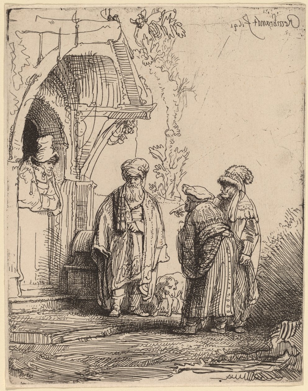 Trzy postacie orientalne (Jakub i Laban?) autorstwa Rembrandt van Rijn