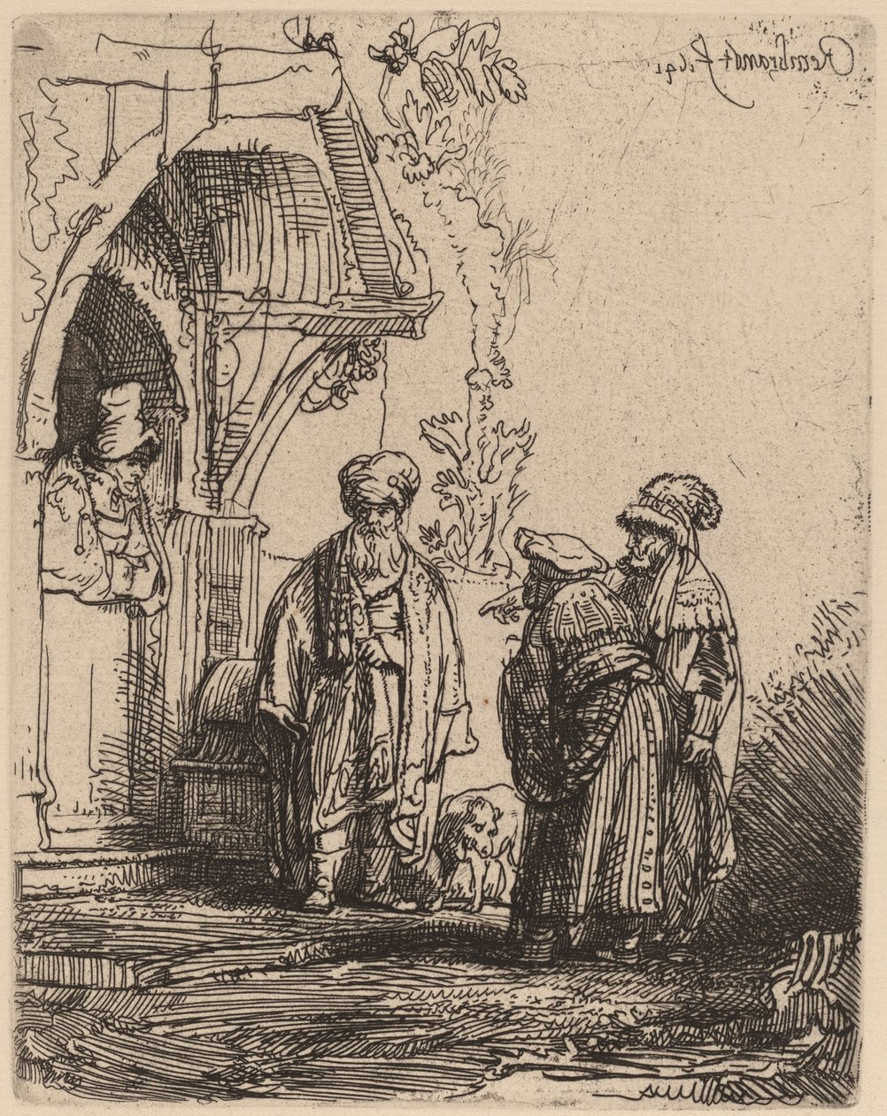 Trzy postacie orientalne (Jakub i Laban?) autorstwa Rembrandt van Rijn