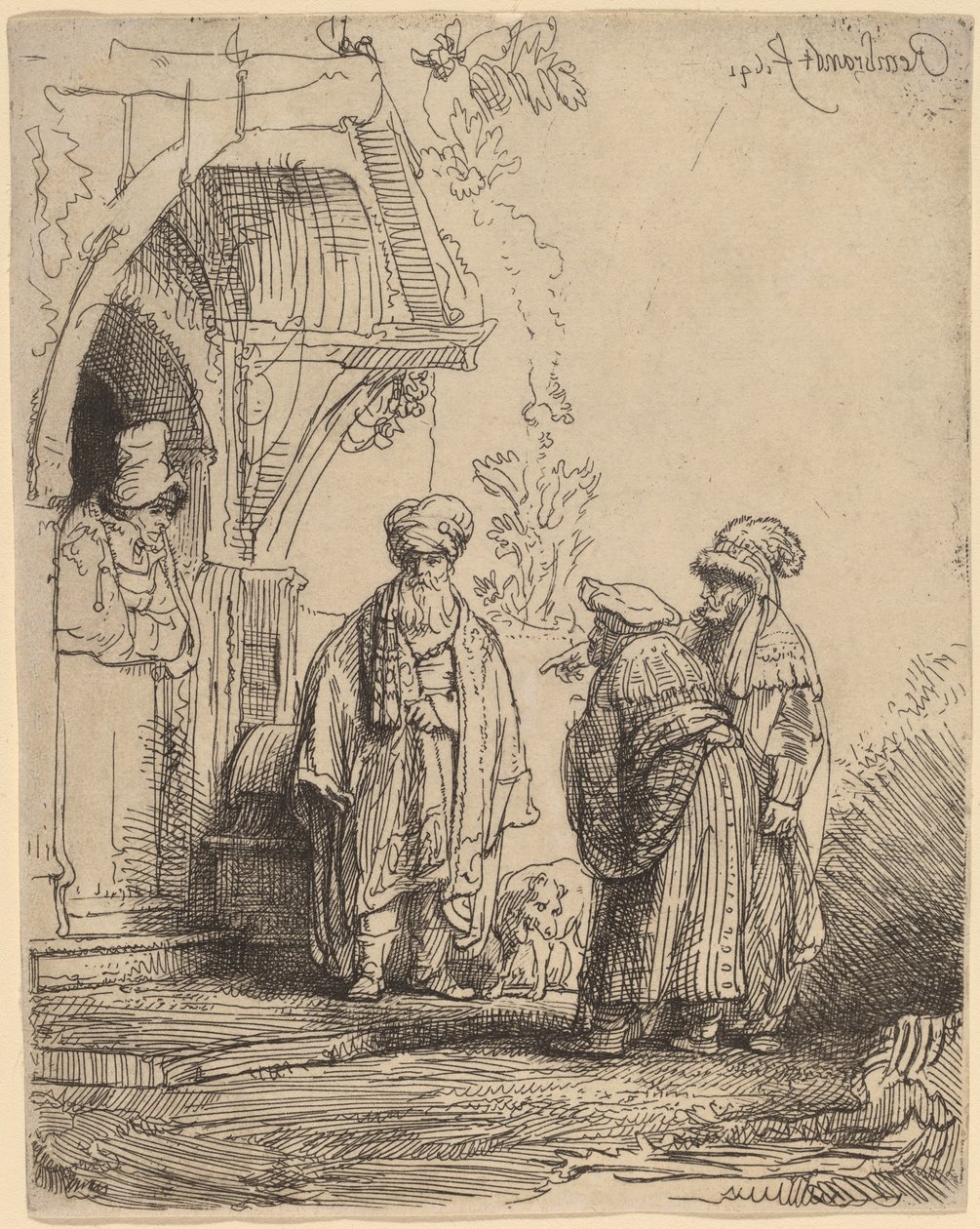 Trzy postacie orientalne (Jakub i Laban?) autorstwa Rembrandt van Rijn