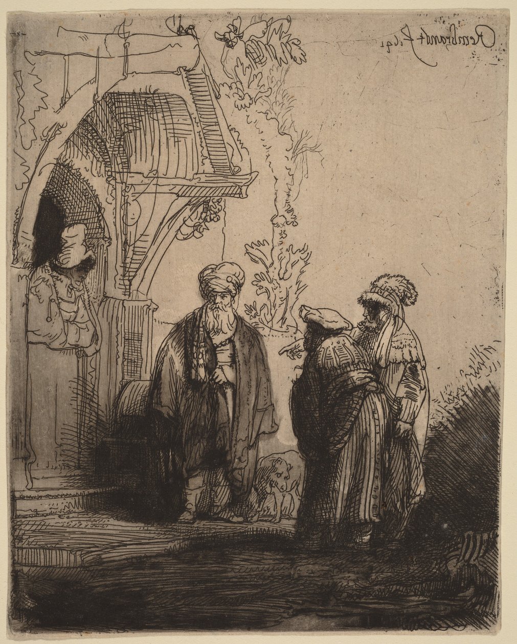Trzy postacie orientalne (Jakub i Laban) autorstwa Rembrandt van Rijn