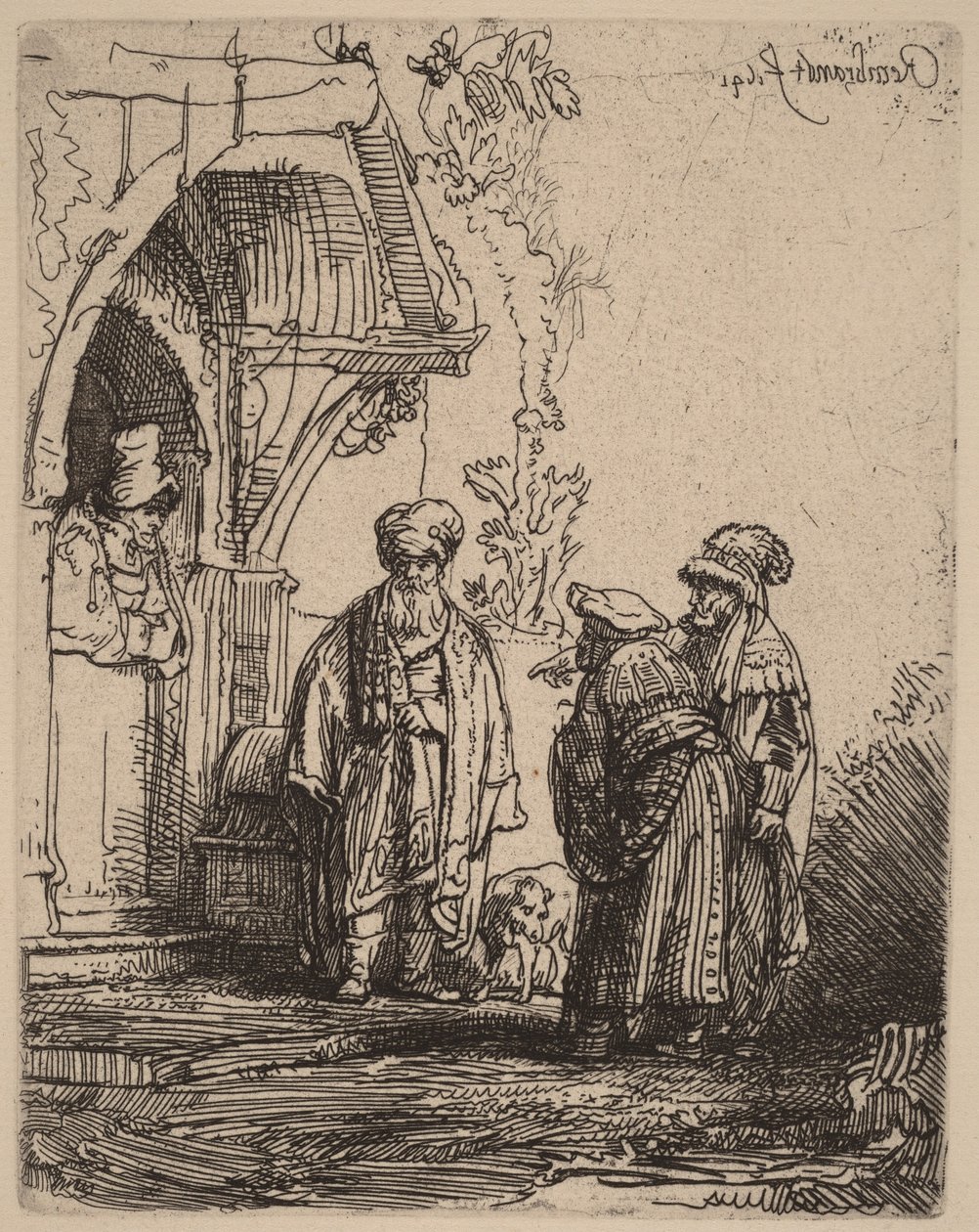 Trzy postacie orientalne (Jakub i Laban) autorstwa Rembrandt van Rijn