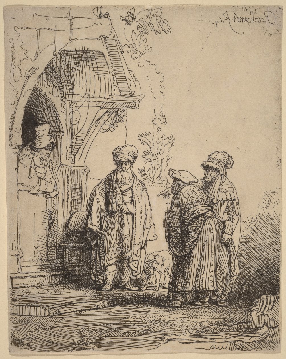 Trzy postacie orientalne (Jakub i Laban) autorstwa Rembrandt van Rijn