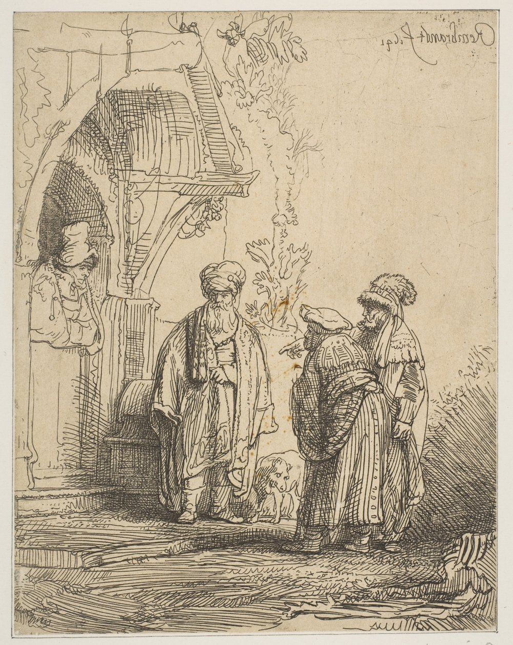 Trzy orientalne postacie Jakub i Laban, 1641. autorstwa Rembrandt van Rijn