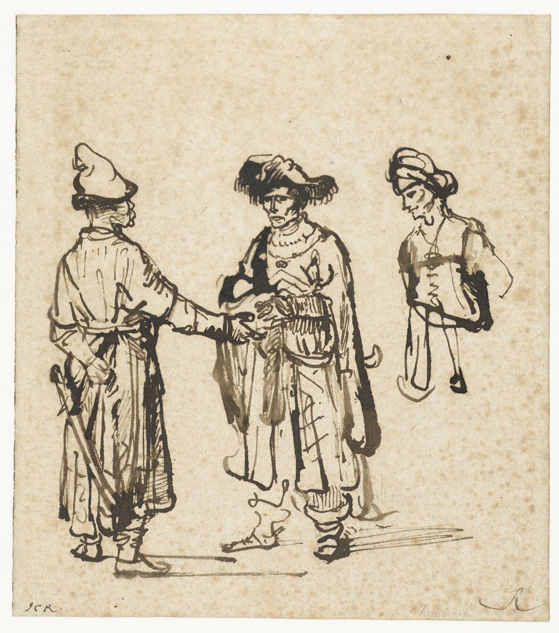 Trzech Azjatów prowadzących rozmowę autorstwa Rembrandt van Rijn