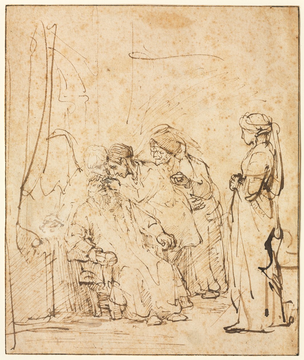 Tobiasz uzdrawiający ślepotę swoich ojców, c. 1640-45. autorstwa Rembrandt van Rijn