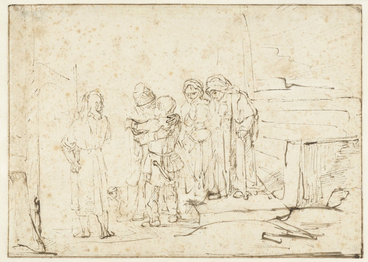 Tobiasz i anioł żegnają się z Raguelem autorstwa Rembrandt van Rijn