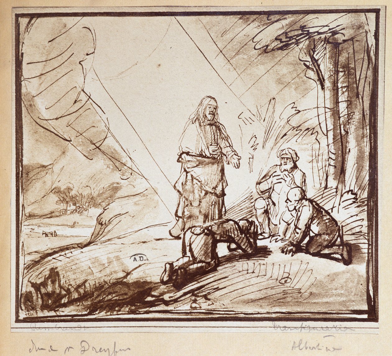 Przemienienie Chrystusa, rysunek piórkiem Rembrandt, Holandia, and. 19. autorstwa Rembrandt van Rijn