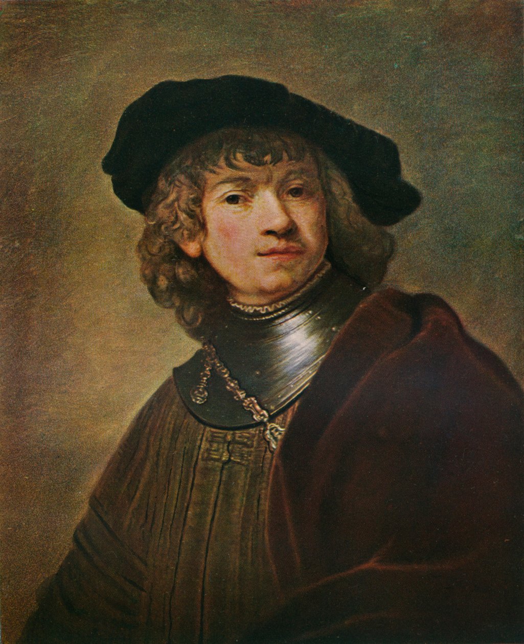 Tronie młodego mężczyzny w gorget i czapce, c1639 autorstwa Rembrandt van Rijn