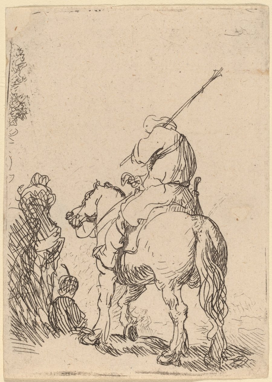 Żołnierz w turbanie na koniu autorstwa Rembrandt van Rijn