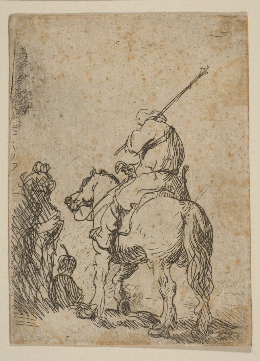 Żołnierz w turbanie na koniu, ca. 1629. autorstwa Rembrandt van Rijn
