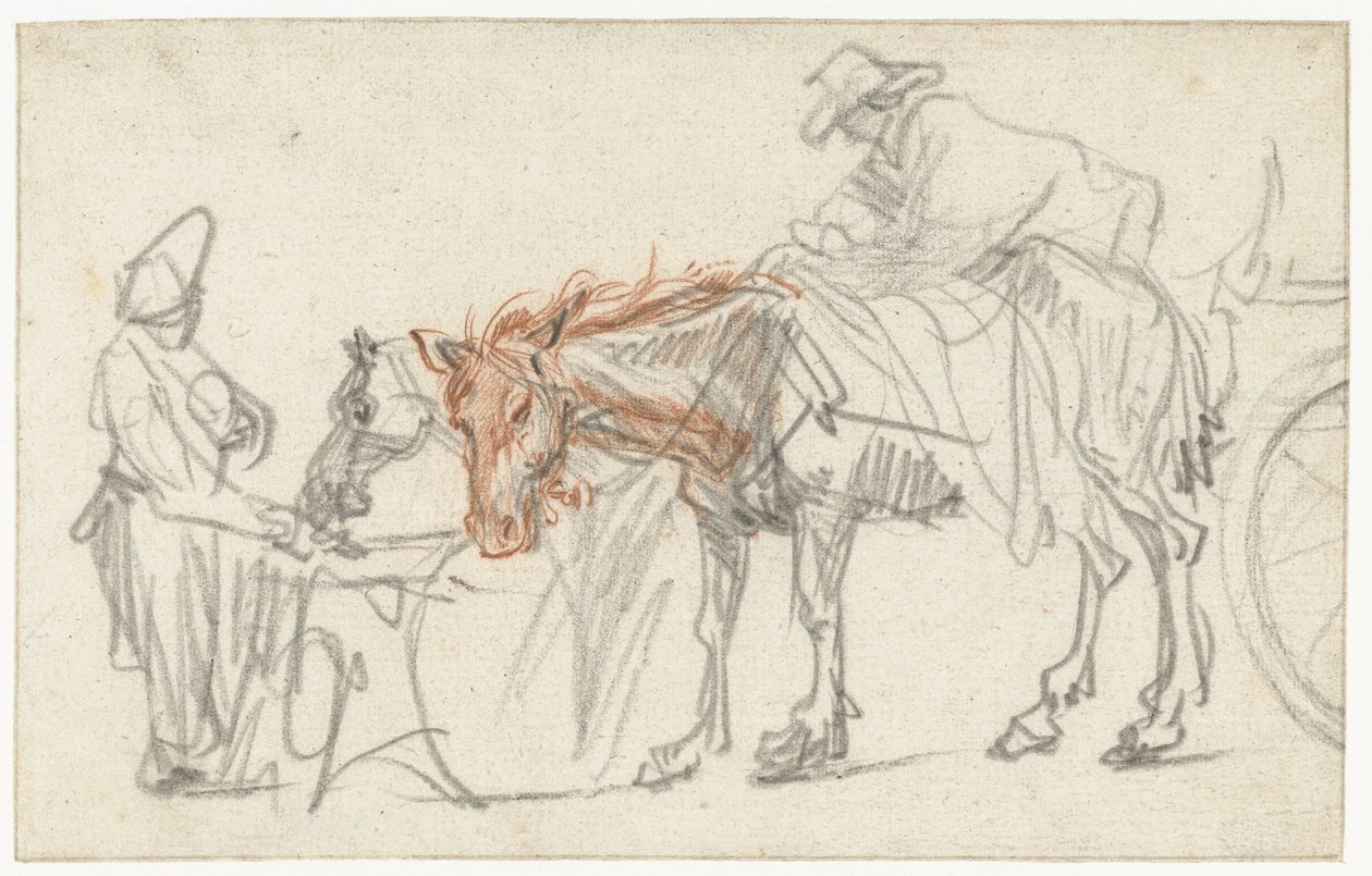 Dwa konie na postoju autorstwa Rembrandt van Rijn