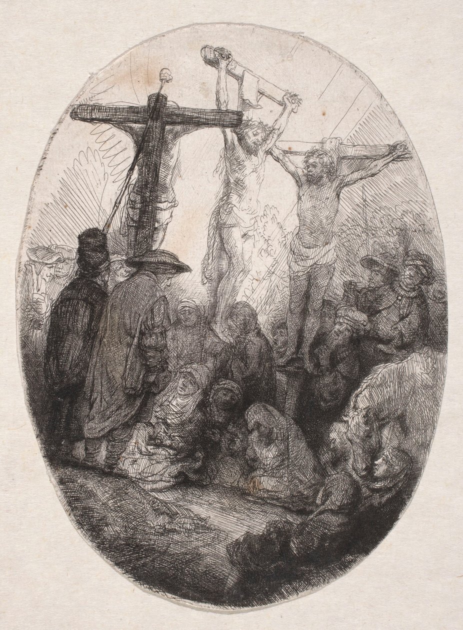 Ukrzyżowanie między dwoma łotrami (płyta owalna) autorstwa Rembrandt van Rijn