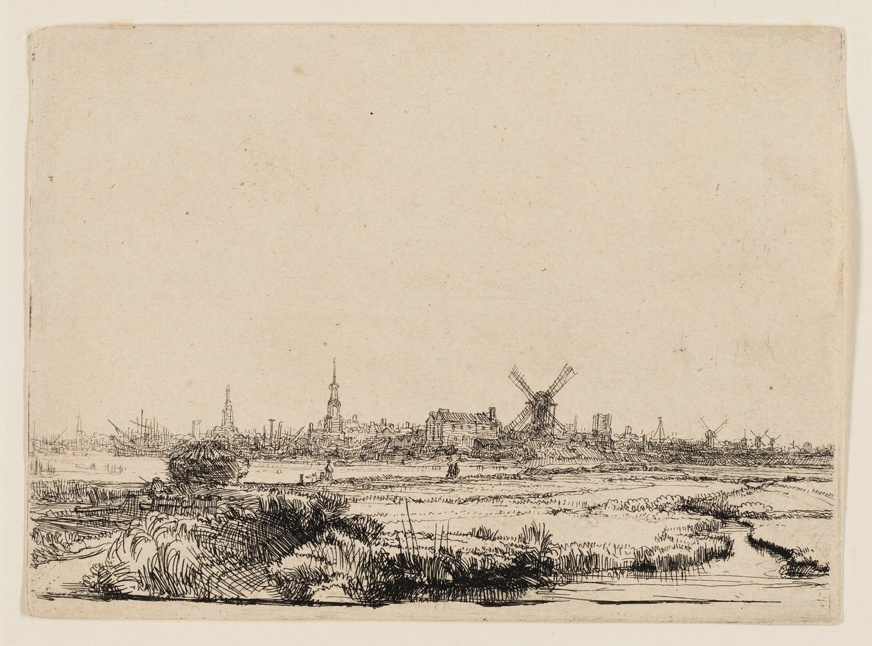 Widok na Amsterdam z Kadijk autorstwa Rembrandt van Rijn