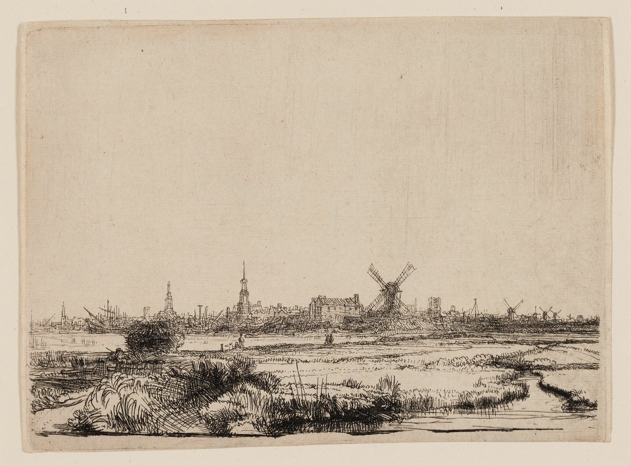 Widok na Amsterdam z Kadijk autorstwa Rembrandt van Rijn